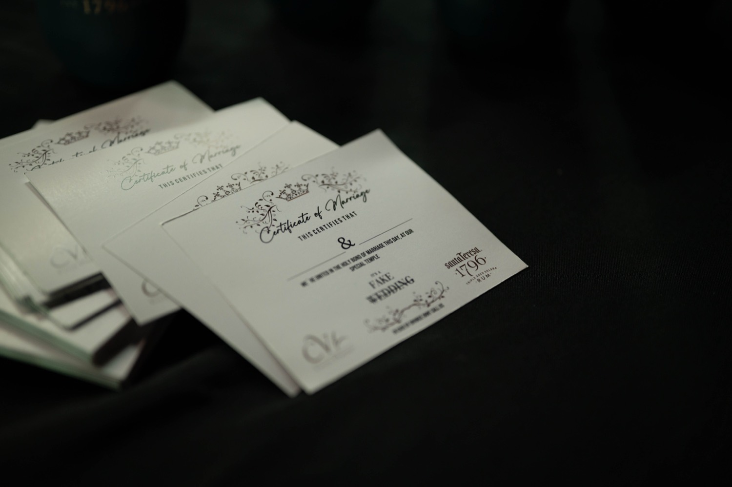 It's a Fake Wedding marriage certificates laid out on a table